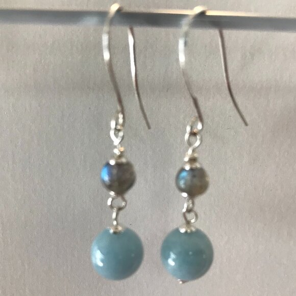 Handcrafted Aquamarine & Labradorite Dangle Earrings - Picture 2 of 7